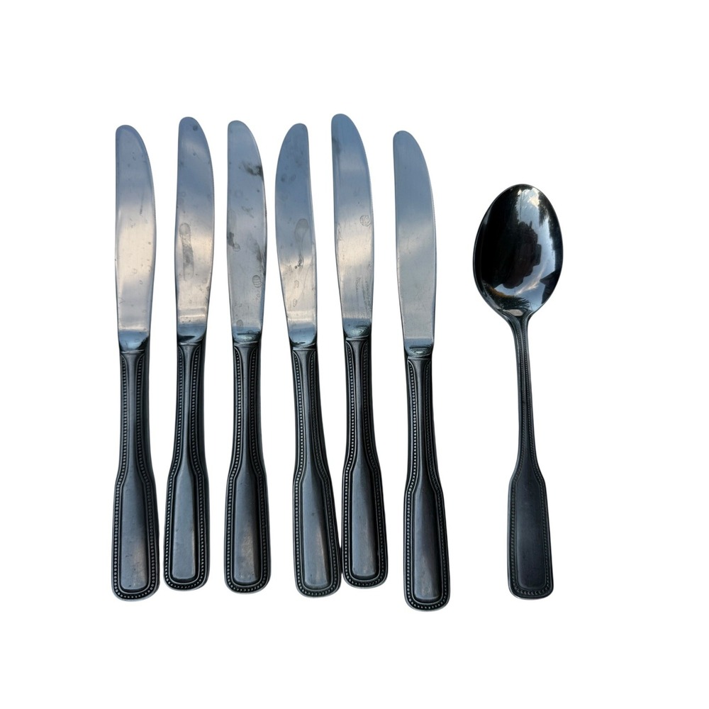 1776 Stainless by Salem Beaded Edge Set of 6 Dinner Knives & 1‎ Spoon